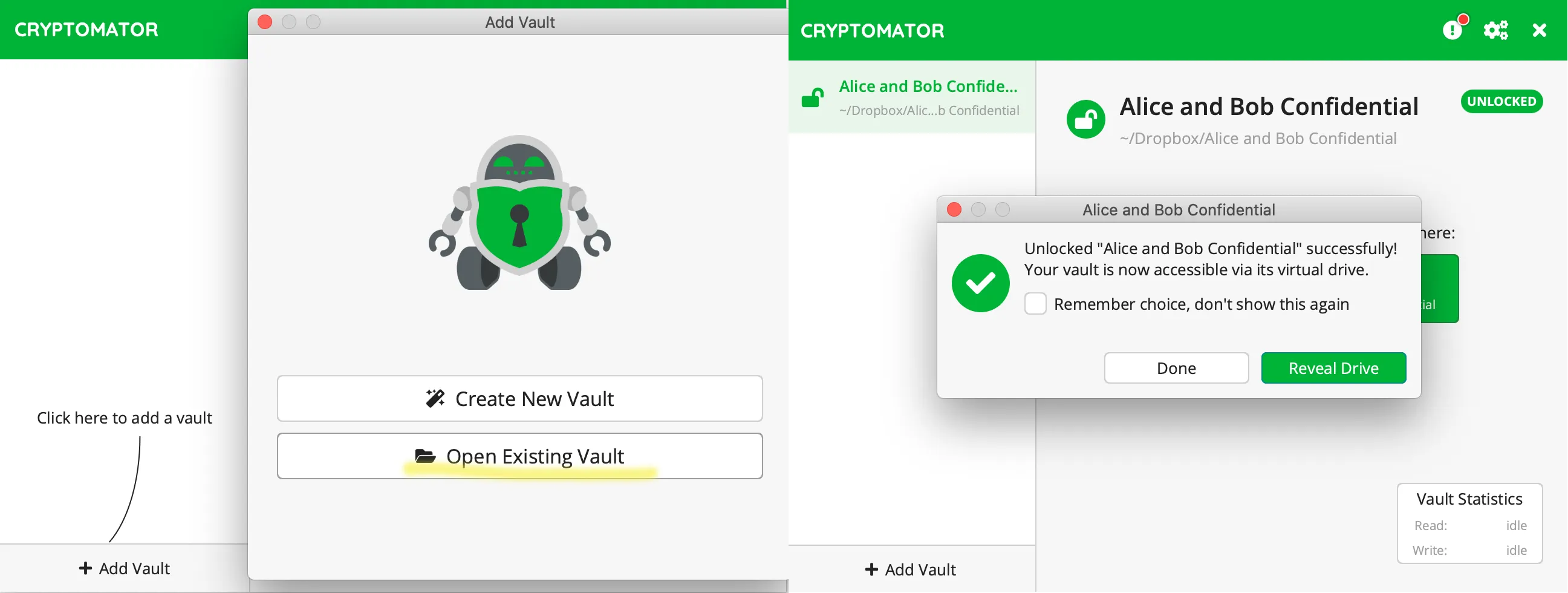  Bob unlocks the shared folder using Cryptomator 